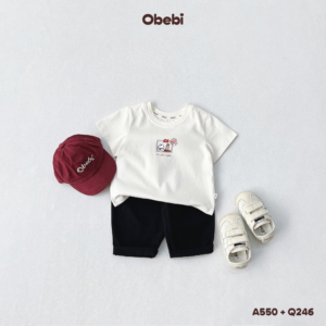 Q246 – Quần kaki trẻ em mùa hè mềm mại thêu túi Obebi