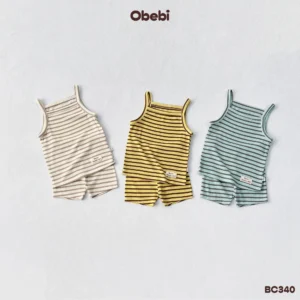BC340 – Bộ cộc hai dây bé gái họa mùa hè tiết kẻ Obebi
