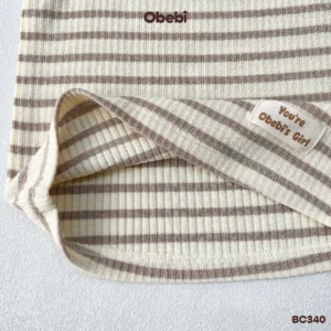 BC340 – Bộ cộc hai dây bé gái họa mùa hè tiết kẻ Obebi