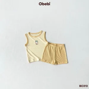 BC313 – Bộ ba lỗ phối màu, vải gân sợi tre Obebi