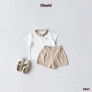 SB41 – Set Bộ Polo Cộc Tay Trẻ Em Đi Tiệc Bé Trai Hình Thêu Chữ Thương Hiệu Obebi