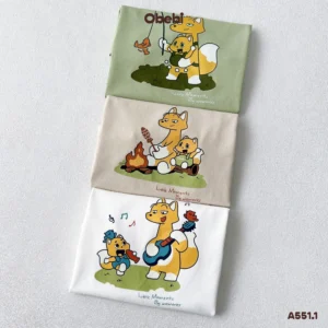 A551.1 – Áo thun trẻ em mùa hè in hình gia đình cáo cắm trại cùng Obebi