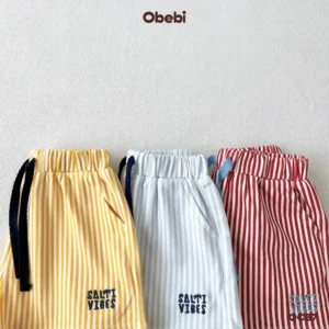 QC87 – Quần Đùi Trẻ Em Mùa Hè Kẻ Sọc Đi Biển Obebi