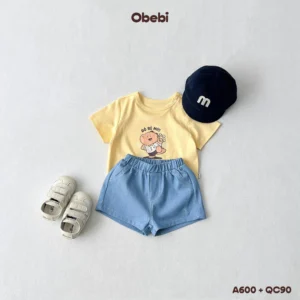 QC90 – Quần Jean Trẻ Em Mùa Hè Hình Thêu Con Thỏ Thương Hiệu Obebi