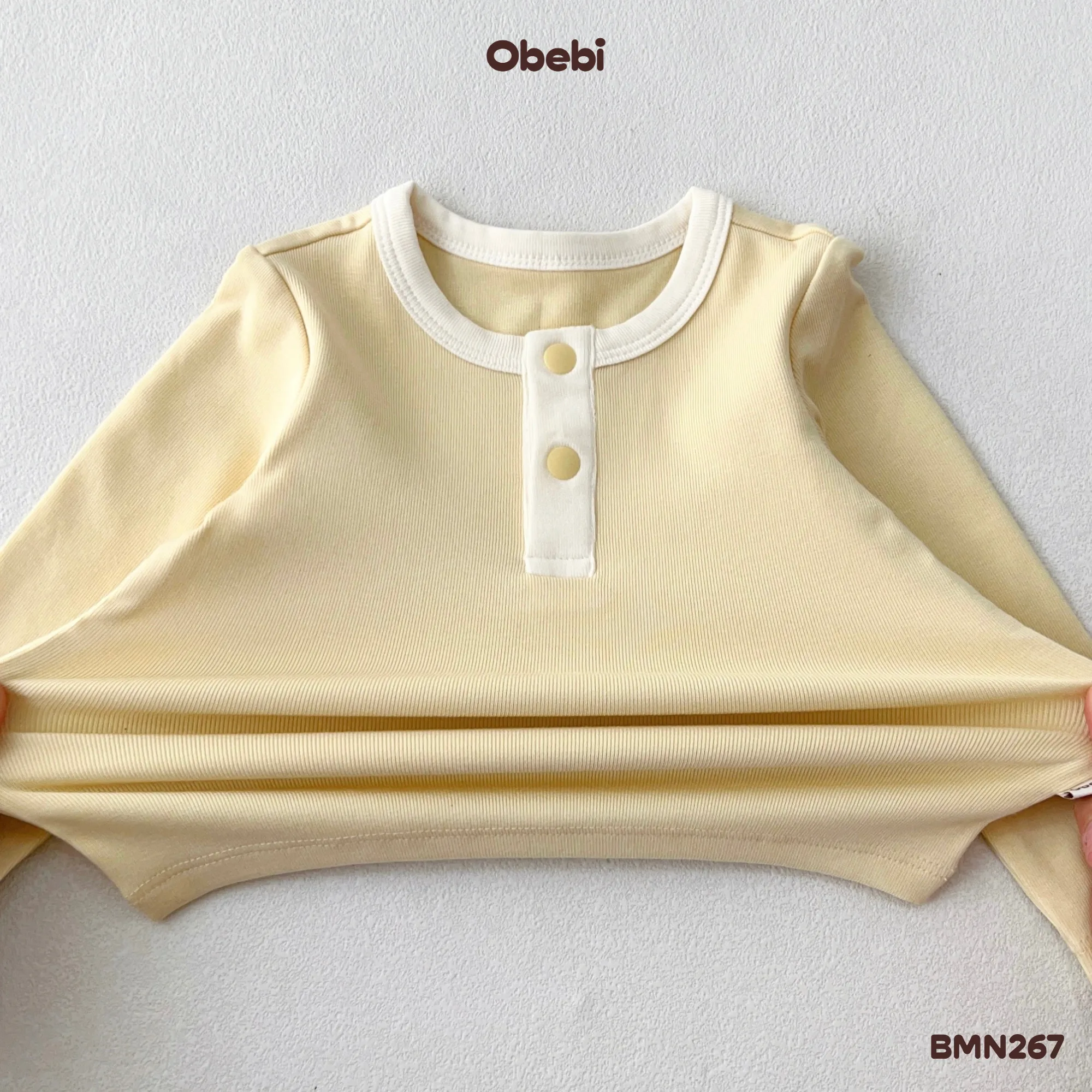 BMN267 – Bộ Mặc Nhà Trẻ Em Thu Đông Cổ Trụ Phối Màu Obebi