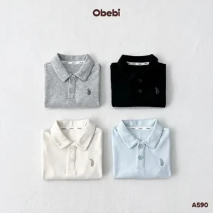 A590 – Áo Polo Dài Tay Trẻ Em Hình Thêu Thỏ Thương Hiệu Obebi