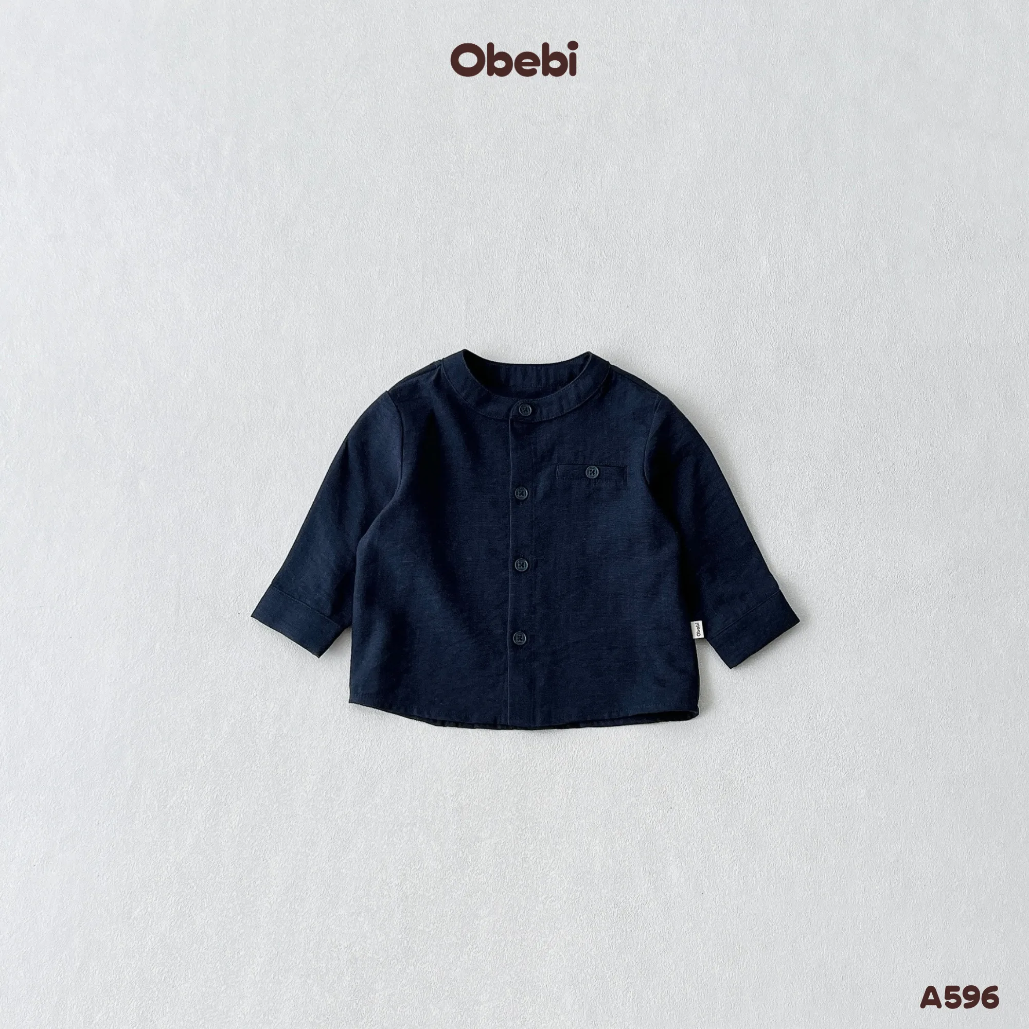 A596 – Áo Sơ Mi Dài Tay Trẻ Em Thu Đông Cổ Tàu Obebi