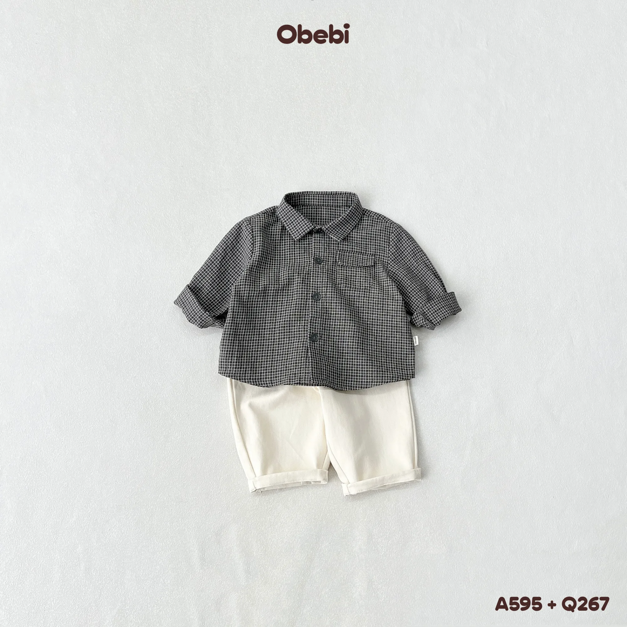 A595 – Áo Sơ Mi Dài Tay Trẻ Em Thu Đông Họa Tiết Kẻ Có Túi Obebi