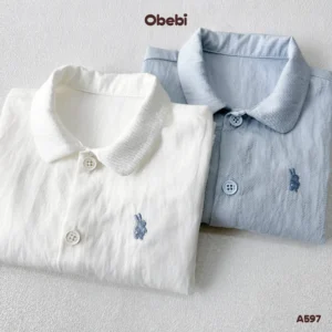 A597 – Áo Sơ Mi Dài Tay Cổ Không Chân Thêu Con Thỏ Thương Hiệu Obebi