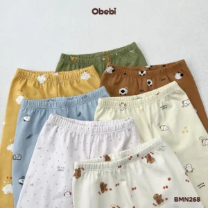 BMN268 – Bộ Mặc Nhà Trẻ Em Thu Đông Phối Màu Viền Hình In Full Dễ Thương Obebi