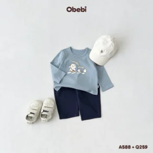 A588 – Áo Thun Dài Tay Trẻ Em Thu Đông Hình In Chú Vịt Ngộ Nghĩnh Obebi