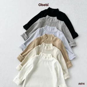 A614 – Áo Thun Giữ Nhiệt Trẻ Em Thu Đông Cổ 3 Phân Mềm Mại Giữ Nhiệt Obebi