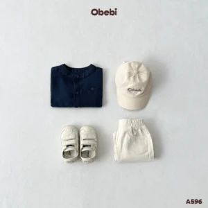 A596 – Áo Sơ Mi Dài Tay Trẻ Em Thu Đông Cổ Tàu Obebi