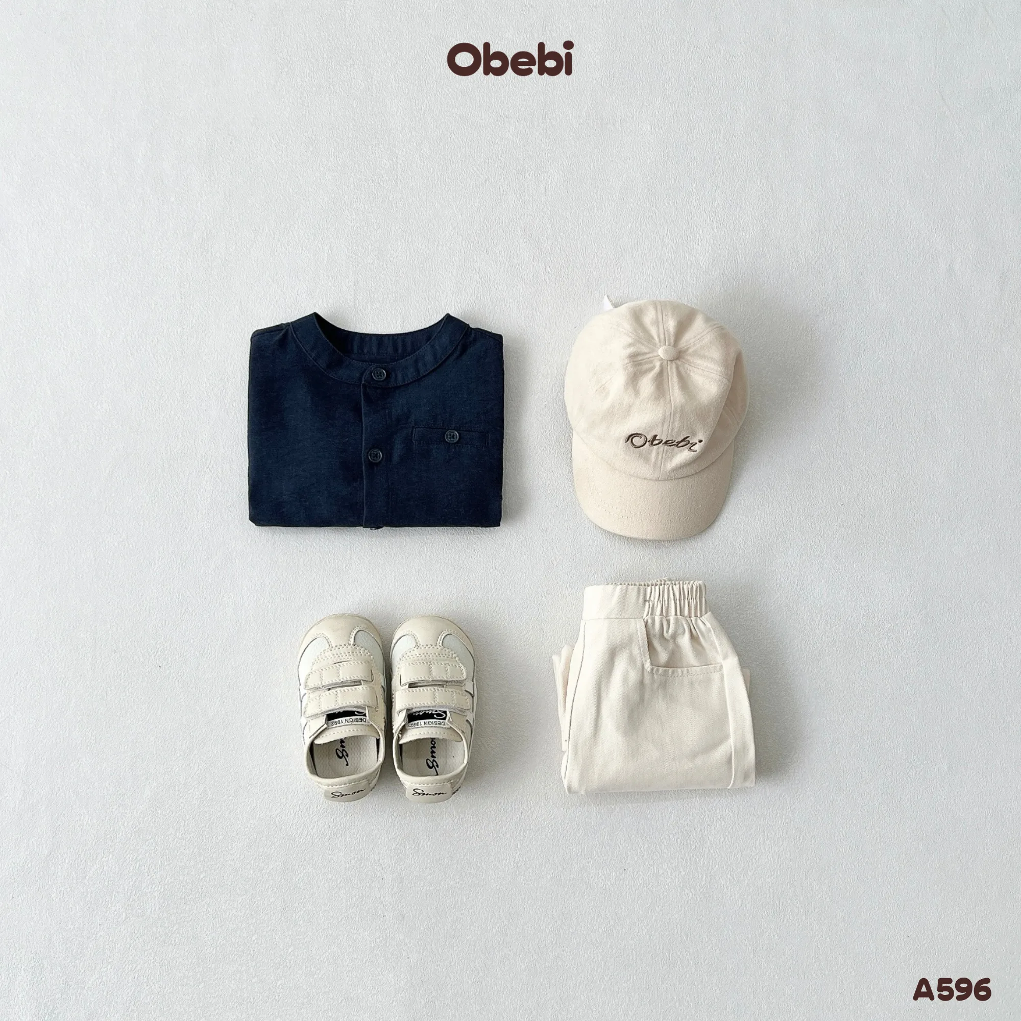 A596 – Áo Sơ Mi Dài Tay Trẻ Em Thu Đông Cổ Tàu Obebi