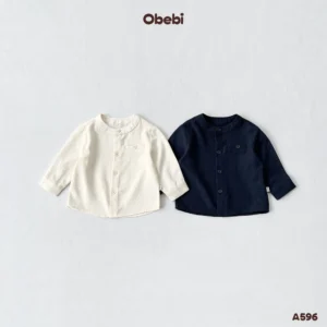 A596 – Áo Sơ Mi Dài Tay Trẻ Em Thu Đông Cổ Tàu Obebi