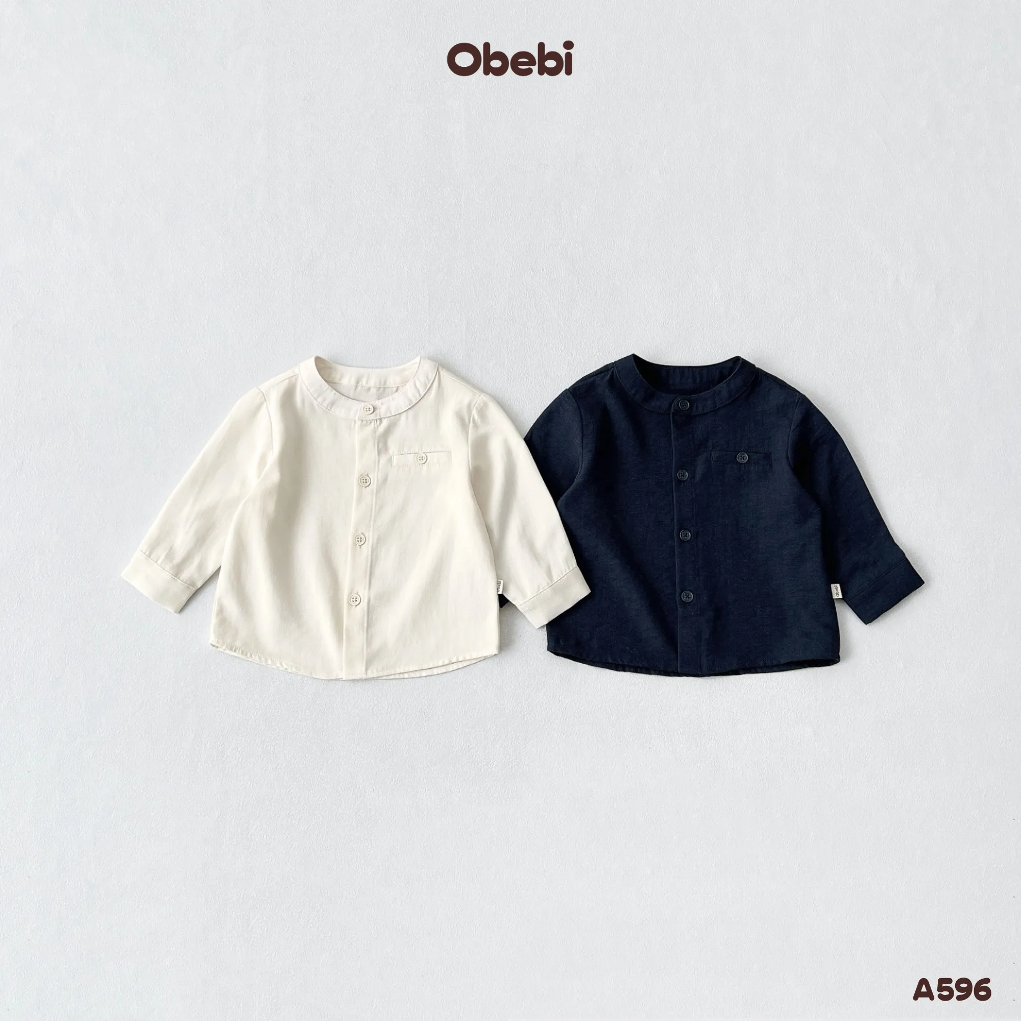 A596 – Áo Sơ Mi Dài Tay Trẻ Em Thu Đông Cổ Tàu Obebi