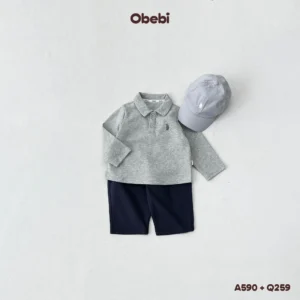 Q259 – Quần Nỉ Dài Phom Baggy Trẻ Em Hình Thêu Con Gấu Thương Hiệu Obebi