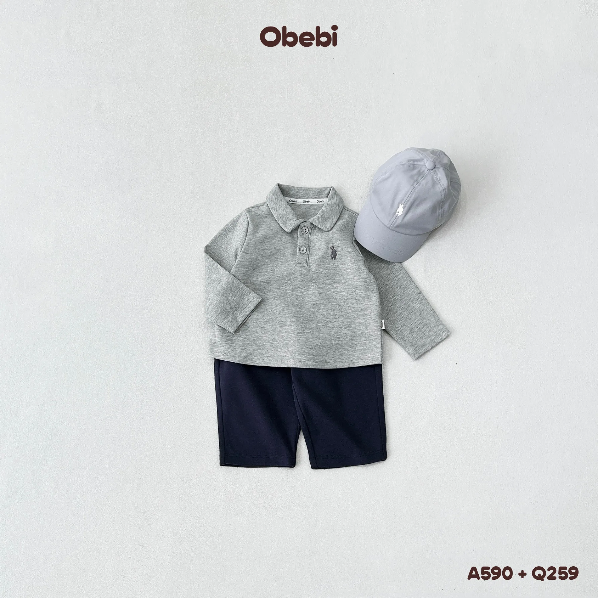 Q259 – Quần Nỉ Dài Phom Baggy Trẻ Em Hình Thêu Con Gấu Thương Hiệu Obebi