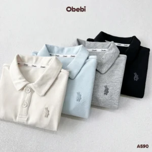 A590 – Áo Polo Dài Tay Trẻ Em Hình Thêu Thỏ Thương Hiệu Obebi