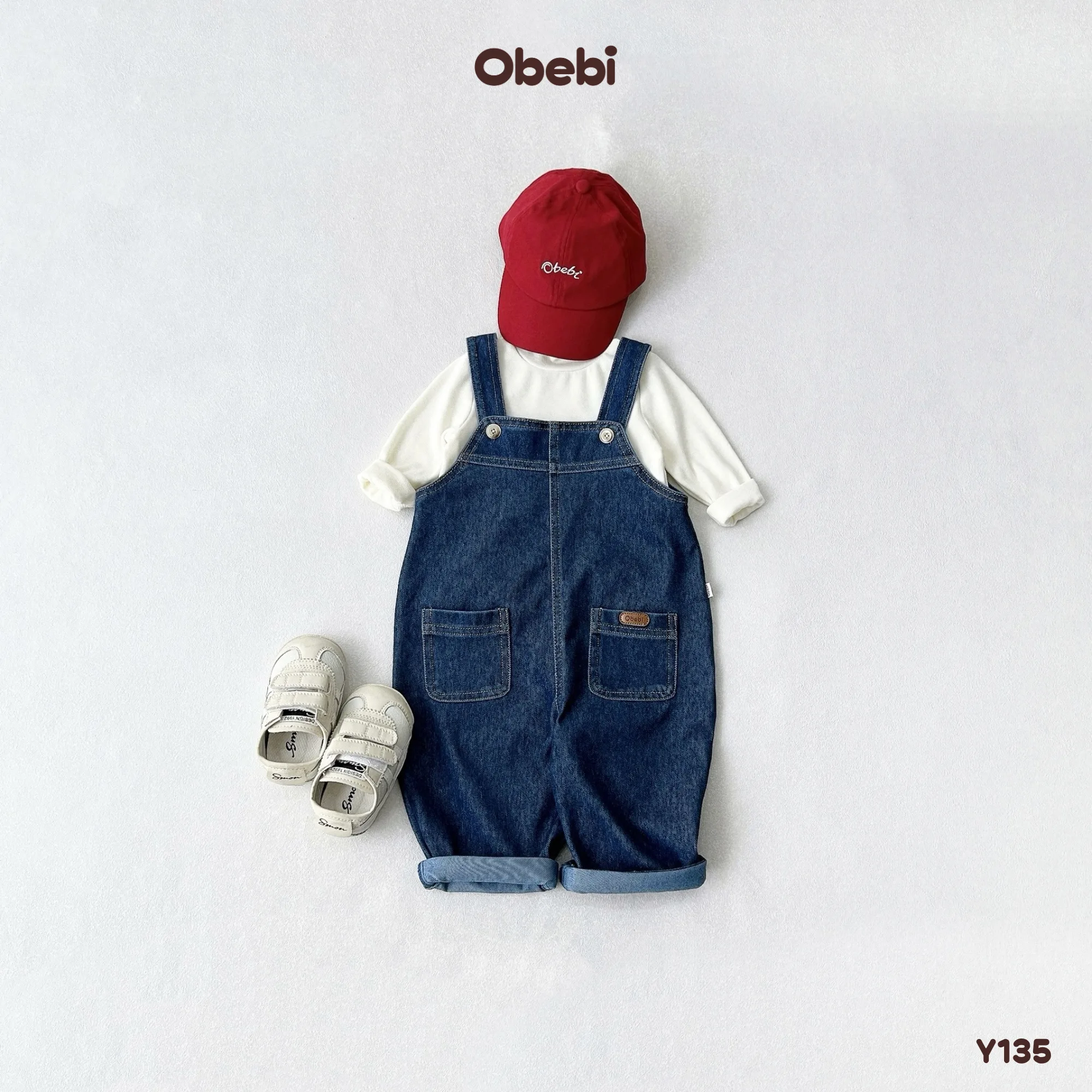 Y135 – Quần Yếm Trẻ Em Thu Đông Vải Jean Mềm Mịn Obebi