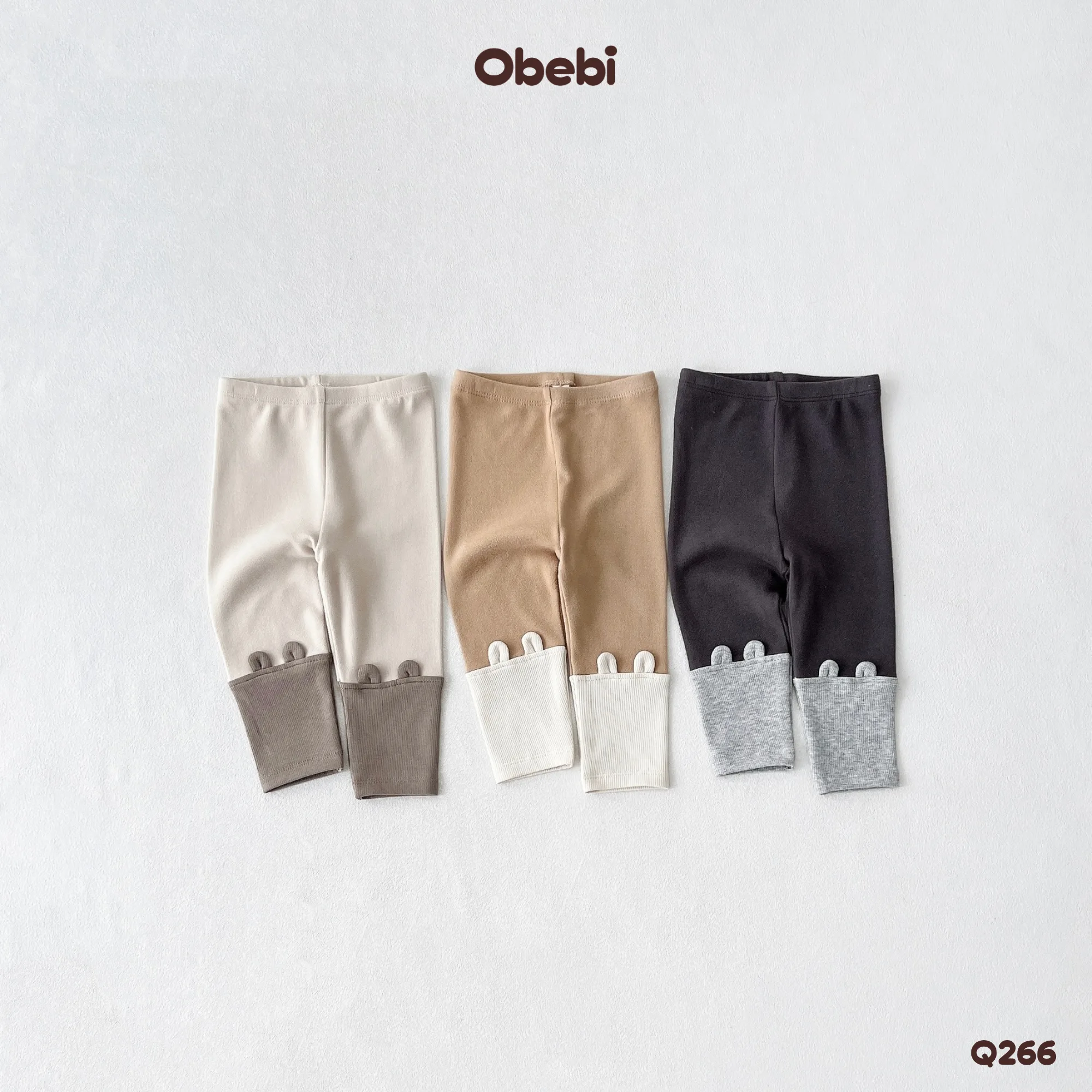 Q266 – Quần Legging Trẻ Em Thu Đông Tai Gấu Phối Màu Obebi