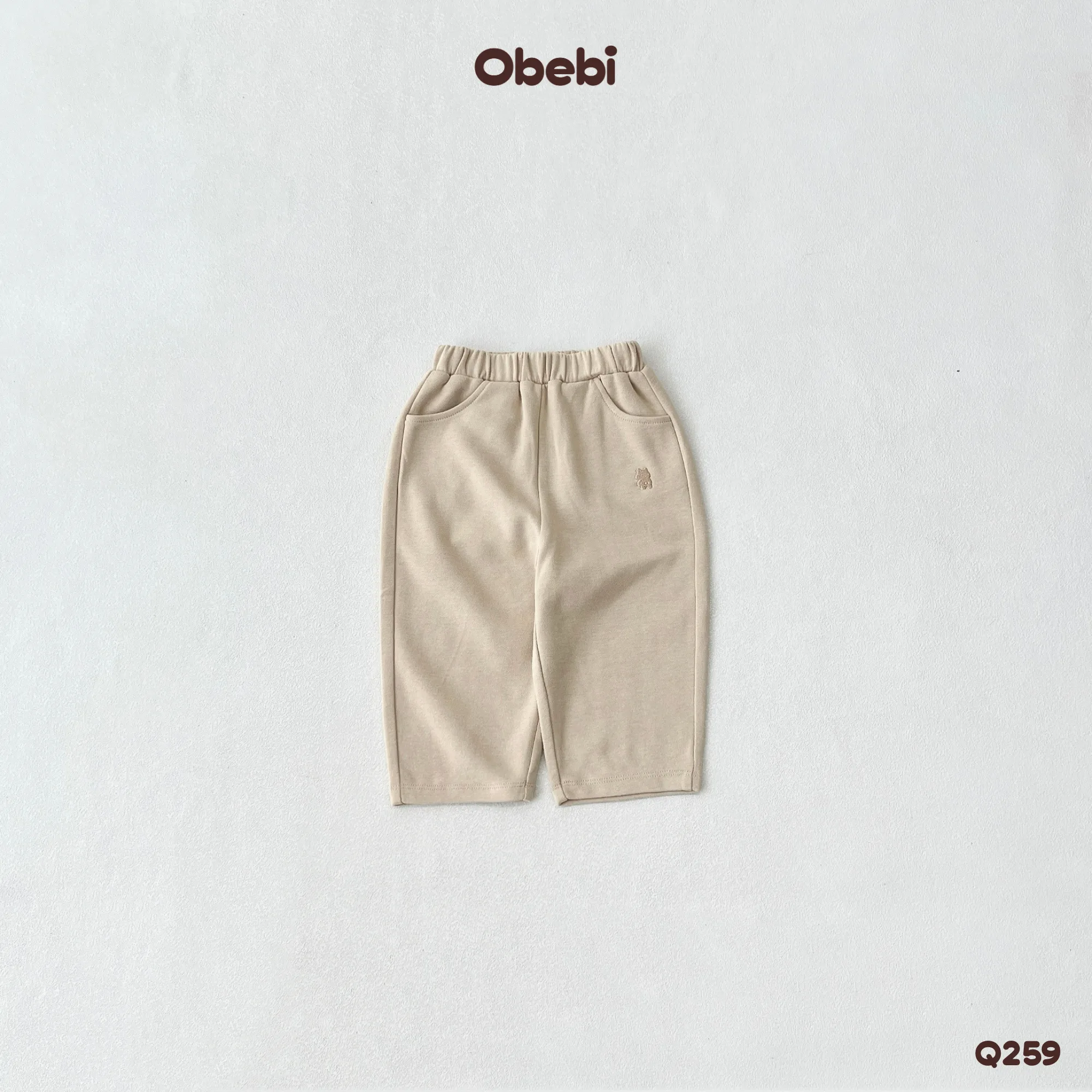 Q259 – Quần Nỉ Dài Phom Baggy Trẻ Em Hình Thêu Con Gấu Thương Hiệu Obebi