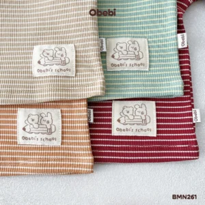 BMN261 – Bộ Mặc Nhà Trẻ Em Thu Đông Gân Kẻ Co Giãn Có Mác In Gấu Áo Obebi