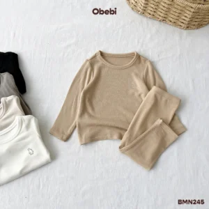 BMN245 – Bộ Mặc Nhà Trẻ Em Thu Đông Vải Co Giãn Mềm Mịn Obebi