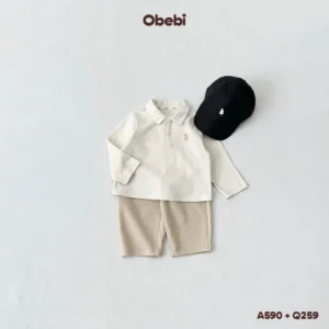 Q259 – Quần Nỉ Dài Phom Baggy Trẻ Em Hình Thêu Con Gấu Thương Hiệu Obebi