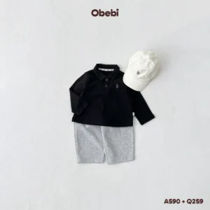 Q259 – Quần Nỉ Dài Phom Baggy Trẻ Em Hình Thêu Con Gấu Thương Hiệu Obebi