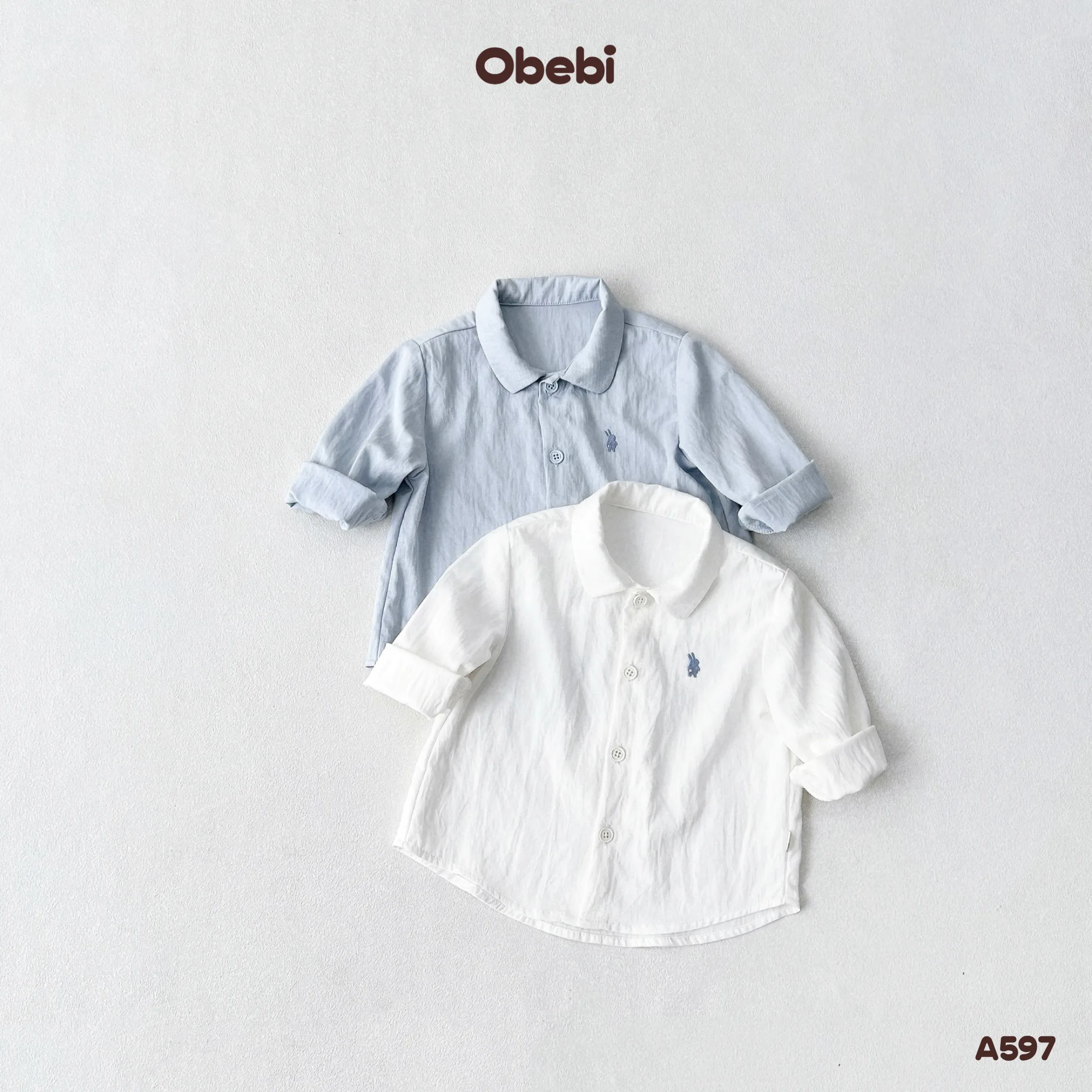 A597 – Áo Sơ Mi Dài Tay Cổ Không Chân Thêu Con Thỏ Thương Hiệu Obebi