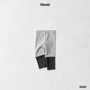 Q264 – Quần Legging Trẻ Em Thu Đông Kẻ Ngang Phối Gấu Vải Gân Obebi