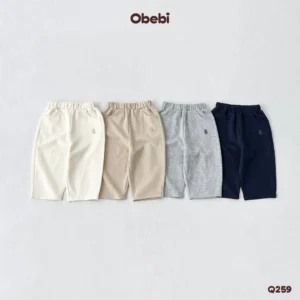 Q259 – Quần Nỉ Dài Phom Baggy Trẻ Em Hình Thêu Con Gấu Thương Hiệu Obebi