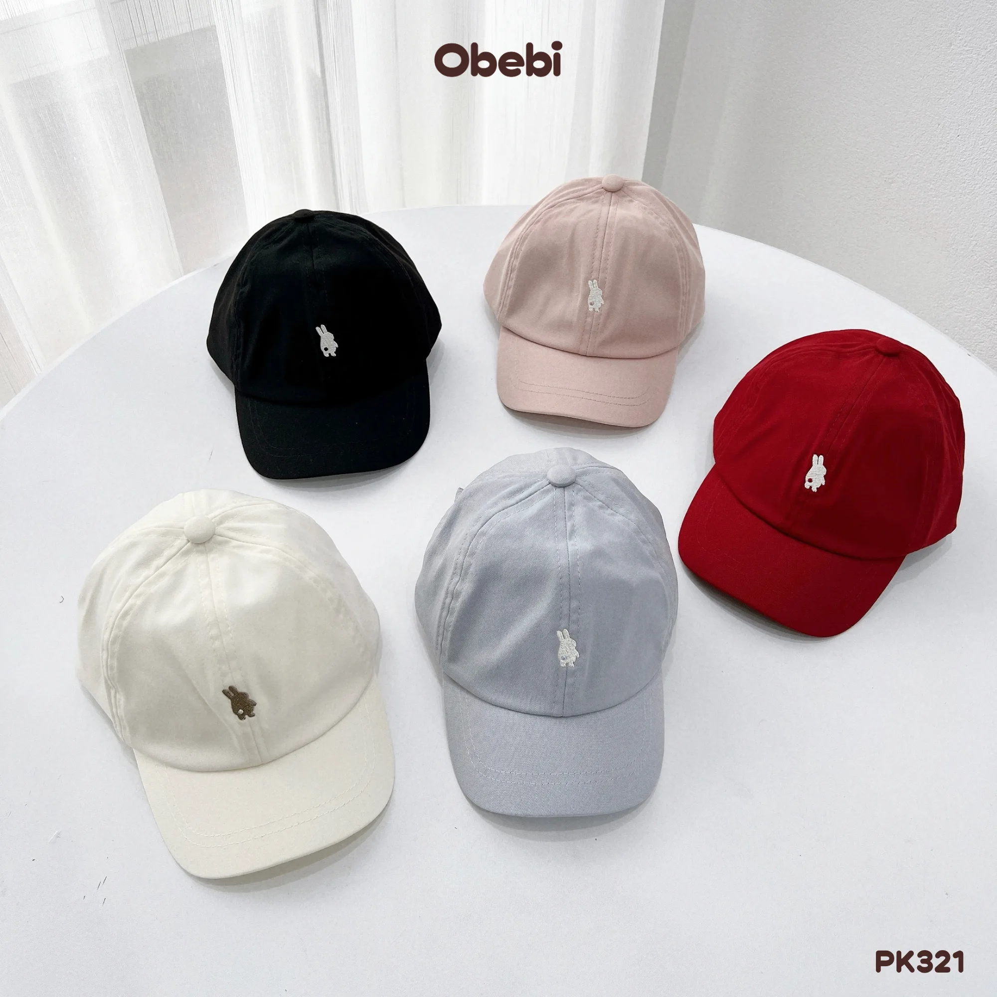 PK321 – Mũ Lưỡi Trai Trẻ Em Chất Liệu Cotton Hình Thêu Con Thỏ Thương Hiệu Obebi