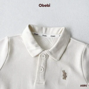 A590 – Áo Polo Dài Tay Trẻ Em Hình Thêu Thỏ Thương Hiệu Obebi