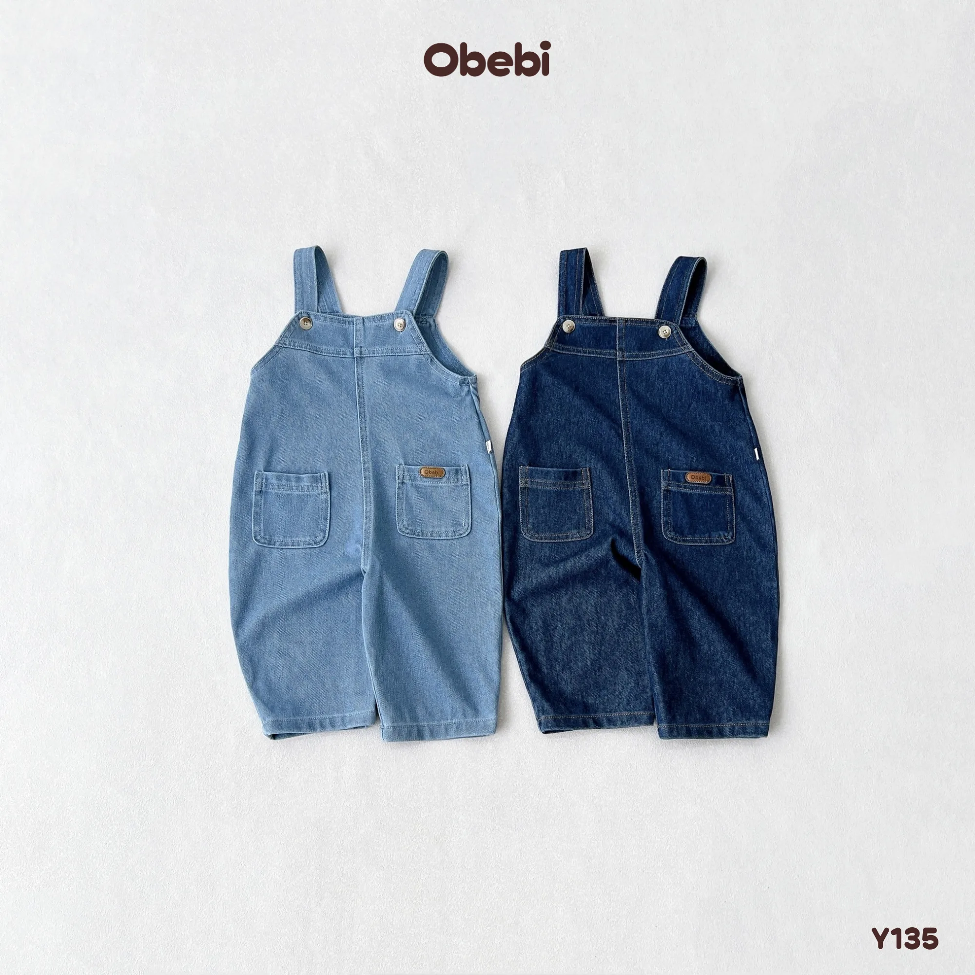 Y135 – Quần Yếm Trẻ Em Thu Đông Vải Jean Mềm Mịn Obebi