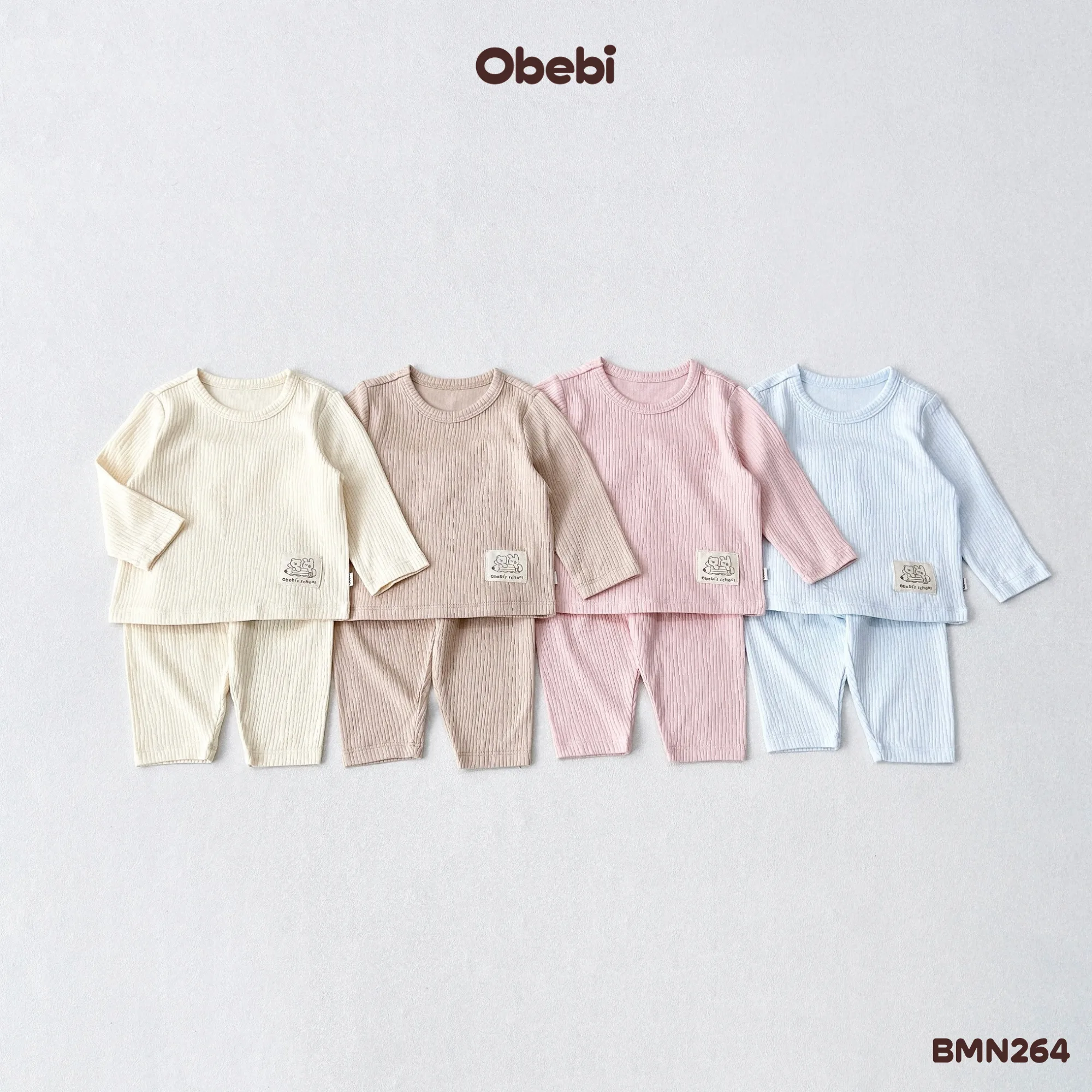 BMN264 – Bộ Mặc Nhà Trẻ Em Thu Đông Gân Sọc Mềm Mại Obebi