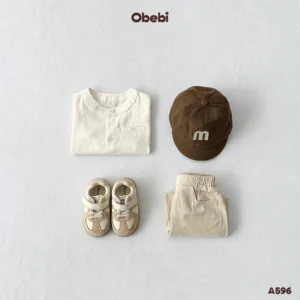 A596 – Áo Sơ Mi Dài Tay Trẻ Em Thu Đông Cổ Tàu Obebi
