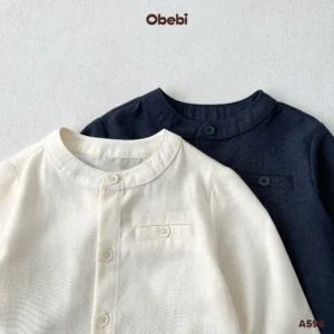 A596 – Áo Sơ Mi Dài Tay Trẻ Em Thu Đông Cổ Tàu Obebi