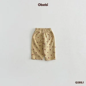 Q285.1-Quần nhung tăm trẻ em thu đông in họa tiết Obebi
