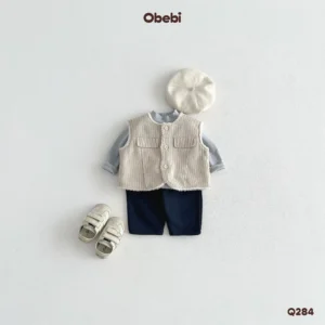 Q284-Quần nỉ trẻ em thu đông thêu hình ngựa gỗ Obebi