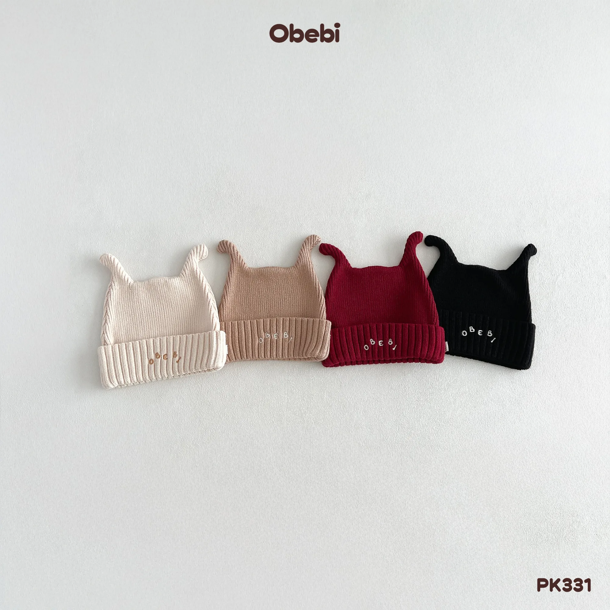 PK331 – Mũ Len Thu Đông Trẻ Em Thêu Obebi