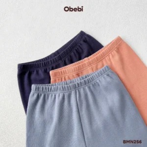 BMN256 – Bộ Mặc Nhà Trẻ Em Thu Đông Kèm Mũ Áo Gân Kẻ Phối Quần Mũ Trơn Obebi