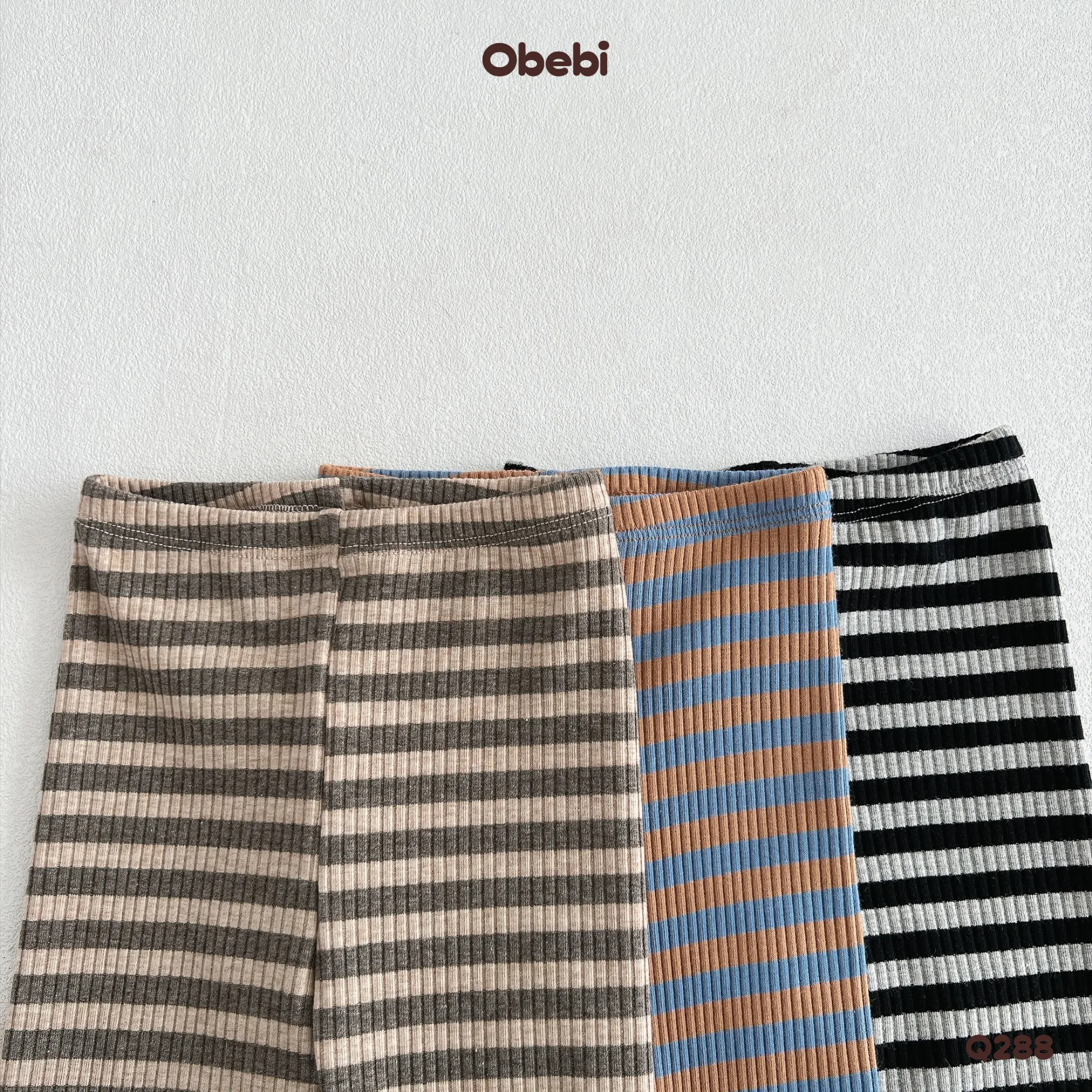Q288 – Quần Legging Trẻ Em Thu Đông Gân Sọc Ngang Obebi