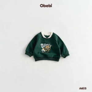 A603 – Áo Dài Tay Raglan Trẻ Em Thu Đông Cổ Tim Hình In Nhân Vật Thương Hiệu Obebi