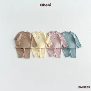 BMN285-Bộ mặc nhà trẻ em thu đông cổ cao in hình nhân vật thương hiệu Obebi