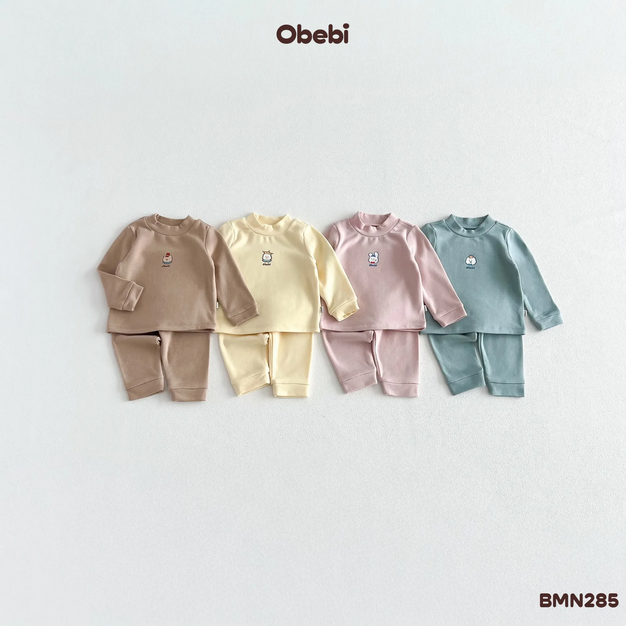 BMN285-Bộ mặc nhà trẻ em thu đông cổ cao in hình nhân vật thương hiệu Obebi