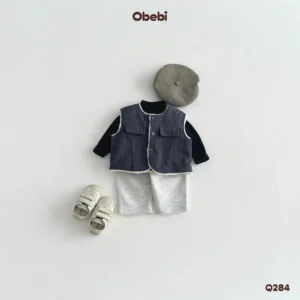 Q284-Quần nỉ trẻ em thu đông thêu hình ngựa gỗ Obebi