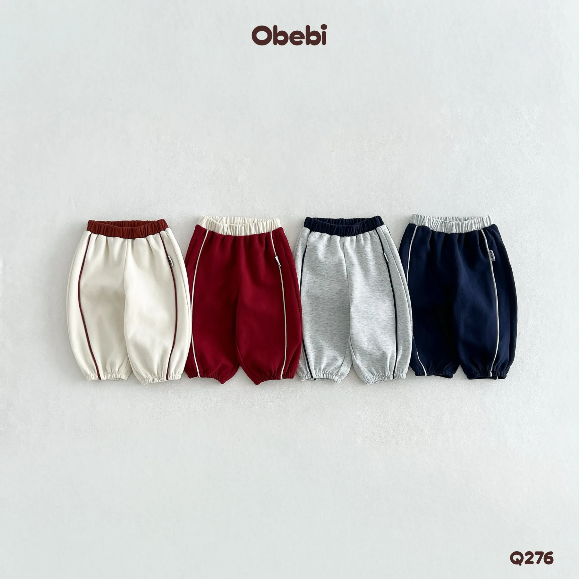 Q276 – Quần Nỉ Trẻ Em Thu Đông Phối Màu Cạp Thể Thao Obebi
