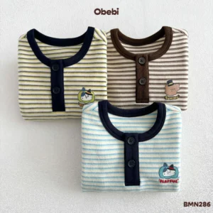 BMN286 – Bộ Mặc Nhà Trẻ Em Thu Đông Kẻ Cổ Trụ Obebi